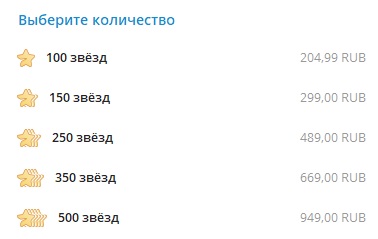стоимость премиальных звёзд в телеграм